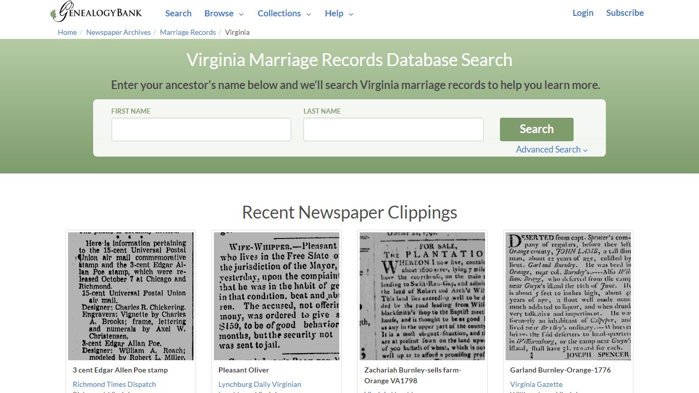 Public Marriage Records in Virginia | GenealogyBank